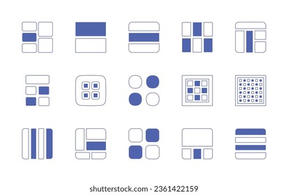 Grid icon set. Duotone style line stroke and bold. Vector illustration. Containing square blocks, layout, row, menu, grid, apps.