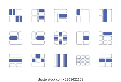 Grid icon set. Duotone style line stroke and bold. Vector illustration. Containing layout, right, pattern, grid, sections, feed, sidebar.