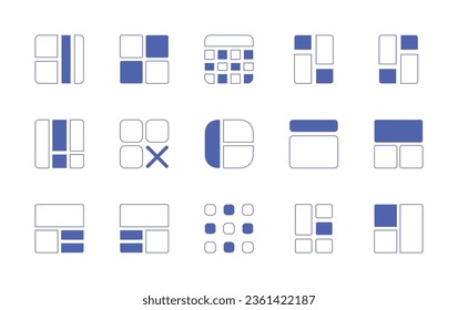 Grid icon set. Duotone style line stroke and bold. Vector illustration. Containing menu, grid lines, list, table, grid, layout.
