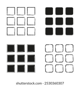 Grid icon. Square outline pattern. Minimal vector grid. Black square shapes.