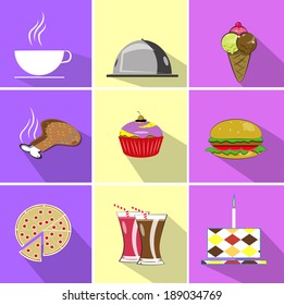 Grid icons fast food restaurant