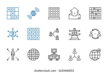 Grid Icons Set. Collection Of Grid With Earth Grid, Network, Electric Tower, Tic Tac Toe, Networking, Outbox. Editable And Scalable Icons.