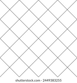 Grid, lattice, black outline on a white background. Rhombus shapes. Seamless pattern with editable stroke, convenient for editing. Texture, background, design template. 