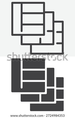 Grid layers icon set in different style. Line, outline and solid vector icon with editable stroke. Layout sign and symbol for structure and design icon.