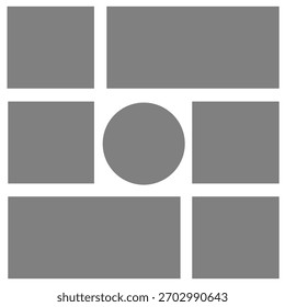 Grid layout design minimalist geometric layout featuring rectangles and a central circle, ideal for design templates, modern backgrounds, abstract compositions, and creative graphic projects.