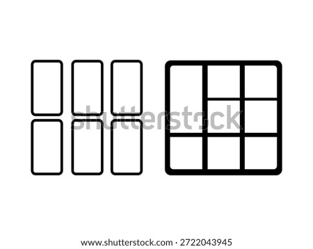 Grid layout icon set panel and window arrangement symbol for dashboard UI web app interface design vector illustration of a mobile phone