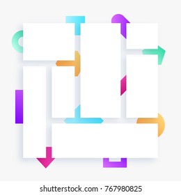 Grid layout, template, with colorful shapes in background, empty banners, vector illustration