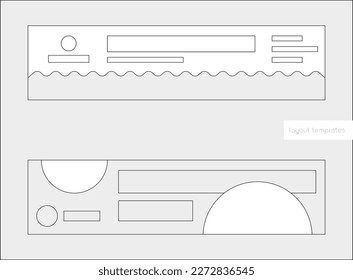 Grid layout templates for banner design, flyers, poster, label designs. Outline template of samples. Vector mockup compositions. Line frame examples for UX, UI. Graphic plan of marketing materials.