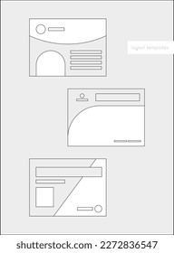Grid layout templates for banner design, flyers, poster, label designs. Outline template of samples. Vector mockup compositions. Line frame examples for UX, UI. Graphic plan of marketing materials.