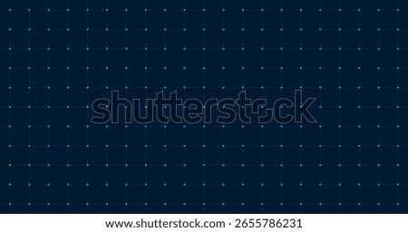 Grid line blueprint paper sheet, digital grid and particle mesh, square grid background, texture of square graph paper with lines and dots on dark blue background