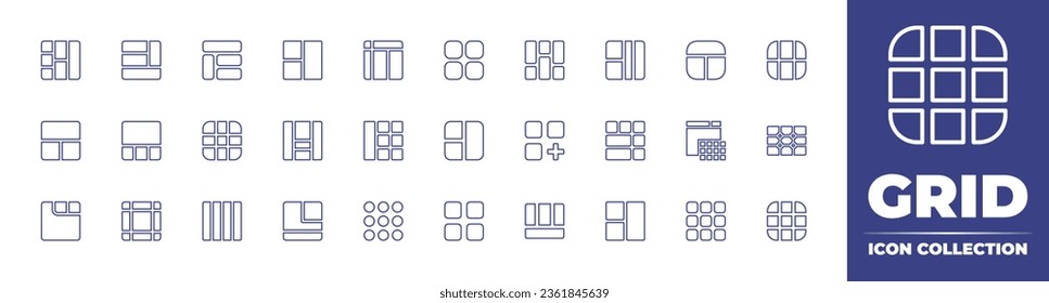 Grid line icon collection. Editable stroke. Vector illustration. Containing layout, grid, menu, masonry, table, sections, grid lines, feed.