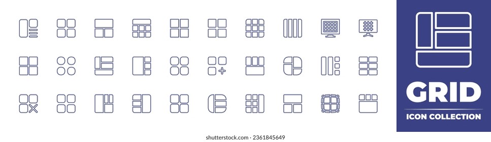 Grid line icon collection. Editable stroke. Vector illustration. Containing layout, visualization, menu, grid, category, bottom view, grid lines.