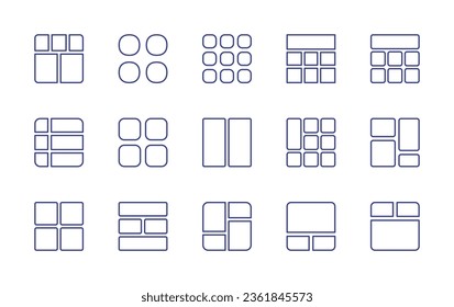 Conjunto de iconos de línea de cuadrícula. Trazo editable. Ilustración vectorial. Contiene menú, cuadrícula, disposición, vista superior, bloques, noticias, líneas de cuadrícula.