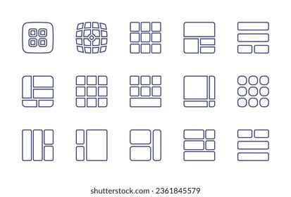 Grid line icon set. Editable stroke. Vector illustration. Containing grid, layout, sections, virtual reality, apps, dial pad, left, list, content.