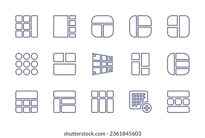 Grid line icon set. Editable stroke. Vector illustration. Containing layout, content design, grid lines, circle grid, grid, table, parts, list.