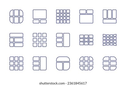Symbol für die Gitterlinie eingestellt. Bearbeitbarer Strich. Vektorgrafik. Enthält Gitter, Abschnitte, Mitte, Liste, Gitterlinien.