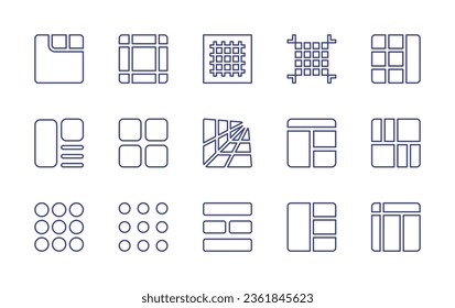Grid line icon set. Editable stroke. Vector illustration. Containing layout, visualization, grid, perspective, menu, middle.