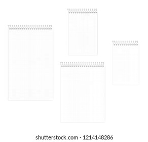 Grid lined wire bound note books. Set of US paper formats. Vector mock-up.