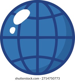 “Globo con líneas de cuadrícula, Vector mínimo plano, icono global de tono azul”