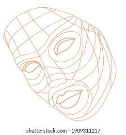 Grid of lines showing facial lifting effect on young woman's face. Woman beauty. Abstract female portrait drawing with lines