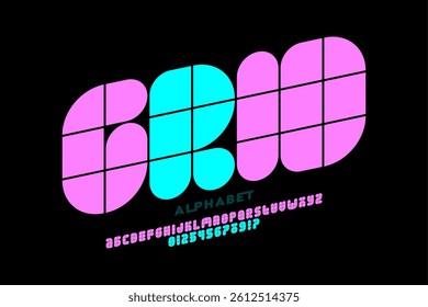 Grid lines style font, alphabet letters and numbers vector illustration