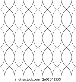 Grid made up of ellipses isolated on a white background. Seamless pattern, geometric shapes. Lattice, template for design. Outline black and white background. Сonvenient for coloring.