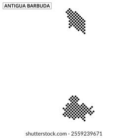 A grid map displaying the outline of Antigua and Barbuda in black dots, emphasizing Caribbean island geography and location.