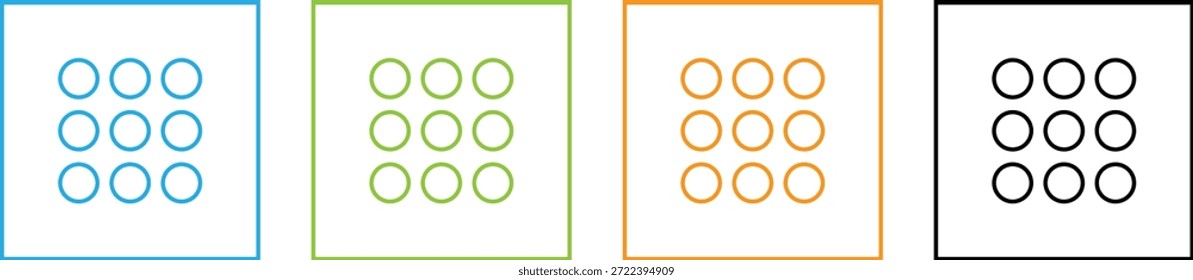 Ícones de menu de grade definidos com nove pontos no estilo de contorno colorido