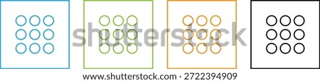 Grid Menu Icons Set with Nine Dots in Color Outline Style