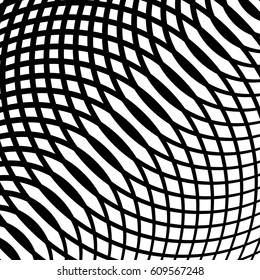 Grid, mesh of curved lines. Cellular moire effect. Abstract geometric pattern