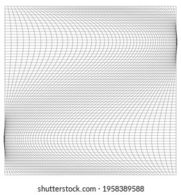 Grid, mesh with distorted, deformed effect. Abstract geometric vector element