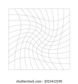 Grid, mesh with distorted, deformed effect. Abstract geometric vector element