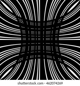 Grid, mesh of distorted lines. Geometric monochrome texture.
