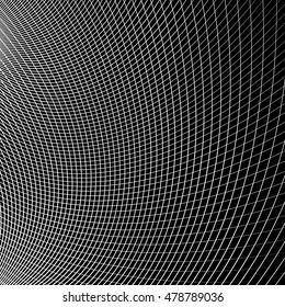 Grid - mesh of dynamic curved lines. Abstract geometric pattern. Monochrome texture.