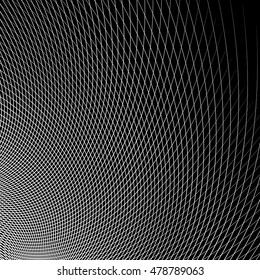 Grid - mesh of dynamic curved lines. Abstract geometric pattern. Monochrome texture.