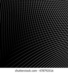 Grid - mesh of dynamic curved lines. Abstract geometric pattern. Monochrome texture.