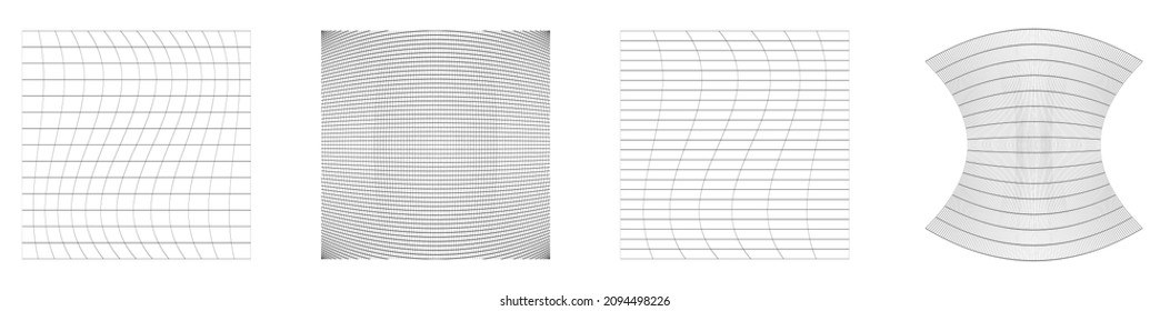 Grid, mesh, grating, trellis, wireframe with distortion, deformation effect. Warp, tweak distort grid