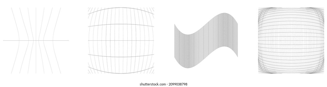 Grid, mesh, grating, trellis, wireframe with distortion, deformation effect. Warp, tweak distort grid