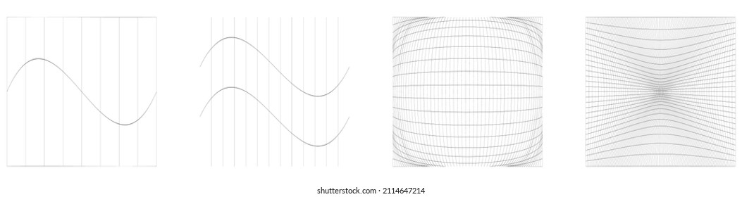 Grid, mesh, grating, trellis, wireframe with distortion, deformation effect. Warp, tweak distort grid
