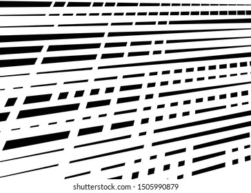 Grid, mesh with intermittent, dashed lines. Intersecting dynamic stripes. Irregular grating, lattice texture. Interlocking, criss-cross abstract geometric illustration