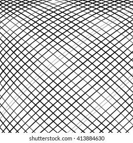 Grid, mesh, intersecting lines pattern with convex distortion. Lines are irregular.
