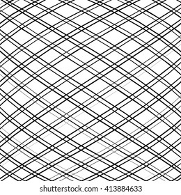 Grid, mesh, intersecting lines pattern with convex distortion. Lines are irregular.
