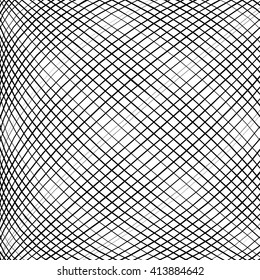 Grid, mesh, intersecting lines pattern with convex distortion. Lines are irregular.