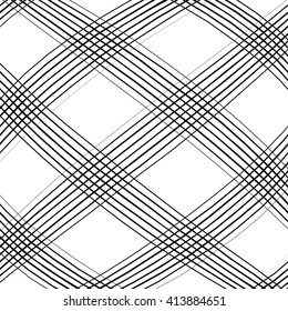 Grid, mesh, intersecting lines pattern with convex distortion. Lines are irregular.
