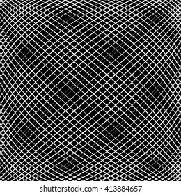 Grid, mesh, intersecting lines pattern with convex distortion. Lines are irregular.