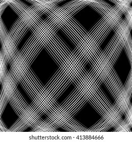 Grid, mesh, intersecting lines pattern with convex distortion. Lines are irregular.