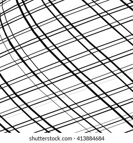 Grid, mesh, intersecting lines pattern with convex distortion. Lines are irregular.