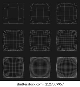 Grid, mesh, lattice, grating with distort, deform effect. Distortion, deformation array of lines