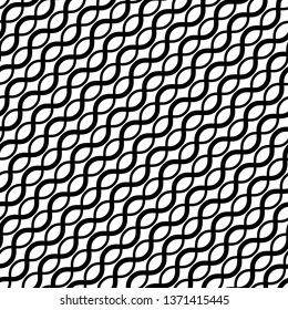 Grid, mesh with wavy, criss-cross, zig-zag lines. Abstract black and white pattern (seamlessly repeatable)