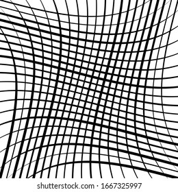 Grid, mesh with wavy / waving effect. Tangle, interlocking lines. Intersected lines with squiggle, squiggly deform effect